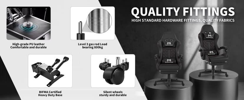 Gamtimer Gaming Chair, 400 lbs Adult Chair, High Back Computer Chair with Footrest and Linked Armrests, Office Video Game Chair with Lumbar Support (Grey)