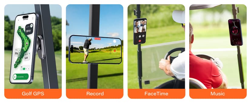 A2C Alloy Magnetic Golf Cart Phone Holder Compatible with MagSafe iPhone 16 Pro Max Plus 15 14 13 12 Mini Fits EZGO, Club Car, Yamaha, Icon, Golf Cart Accessories Essentials Gift for Friend Men Women