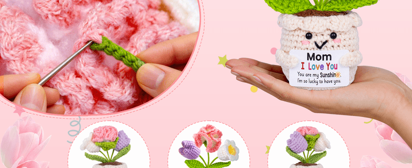 Gifts for Mom from Daughter Son, Mom Birthday Gifts, Gift for Moms Mother in Law Step Mama Mommy, Mother's Day Birthday I Love You Present for Moms, Cute Handmade Crochet Positive 3 Flowers Doll B0GCD9J6NC