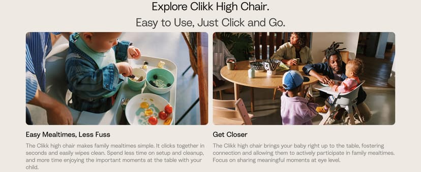 Stokke Clikk High Chair, White - All-in-One High Chair with Tray + Harness - Light, Durable & Travel Friendly - Ergonomic with Adjustable Features - Best for 6-36 Months or Up to 33 lbs