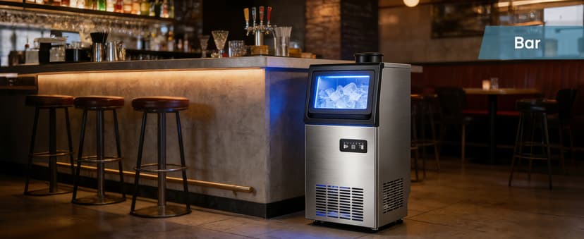 Commercial Ice Maker Machine, 100LBS/24H Freestanding & Undercounter Ice Machine with 2 Water Inlets, 40 PCS/Cycle and 24LBS Storage Bin, Stainless Steel, LED Display & Self-Cleaning for Home Bar