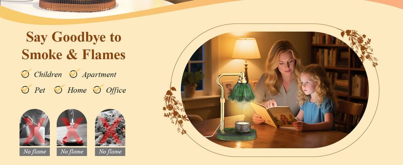 Flameless Electric Wax Warmer for Jar Candles, Includes 2 Bulbs, Brown, Home Decor Gift for Men & Women, Housewarming Flower Candle Warmer Lamp with Timer & 4-Level Dimmer, Adjustable Height B0F47HJQKV
