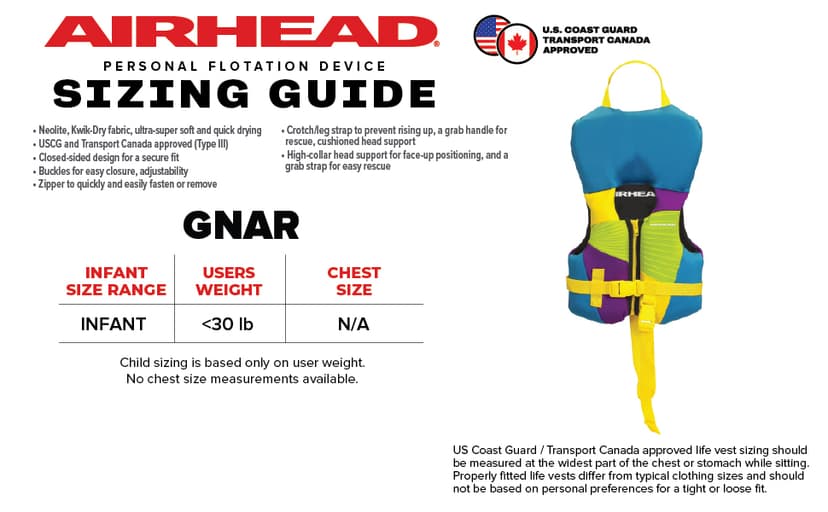 Airhead General Purpose Life Jacket for Adults & Kids - US Coast Guard Approved Life Vest for Men, Women, Youth, Child & Infant, Boating Safety PFD for Fishing & Swimming