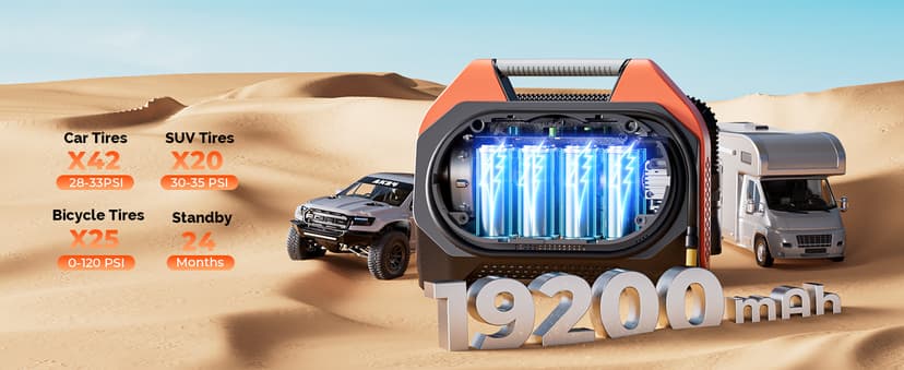with 19200mAh for Heavy duty Vehicle, Car & Inflatables, 100% Duty Cycle & Dual Cylinder, Bike Pump with LED Backlight,Orange ETENWOLF VORTEX S6 Tire Inflator Portable Air Compressor, Cordless Air Pump B0CGLTPKBZ