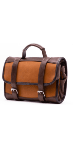 Vetelli Leather Toiletry Bag for Men - Water Resistant, 2 Zippered Internal Pockets, 2 Snap-Fastened Internal Pockets, and Hanging Hook.