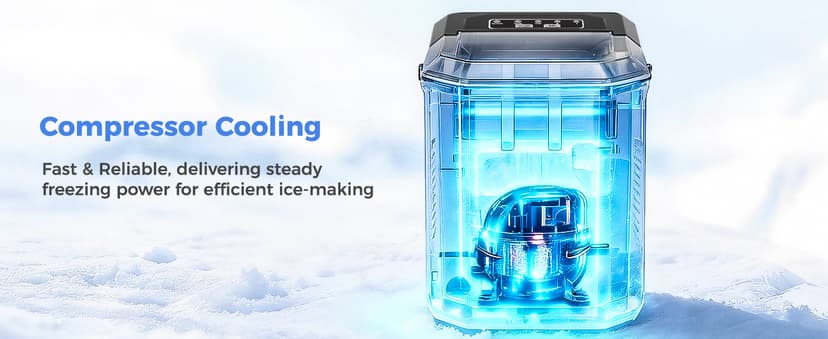 OSTBA Countertop Ice Maker Machine, Portable Ice Maker Makes 9 Bullet Ice Cubes in 6 Minutes, 26Lbs/Day Ice Makers Countertop with Self-Cleaning, Compact Mini Ice Maker for Home Kitchen RV Party