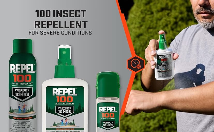 Repel 100 Mosquito and Insect Repellent, 4 Ounces, With DEET, 10-Hour Protection Long-Lasting Insect Repellent Bug Spray Repels Mosquitoes, Ticks, Gnats, Biting Flies, Chiggers And Fleas