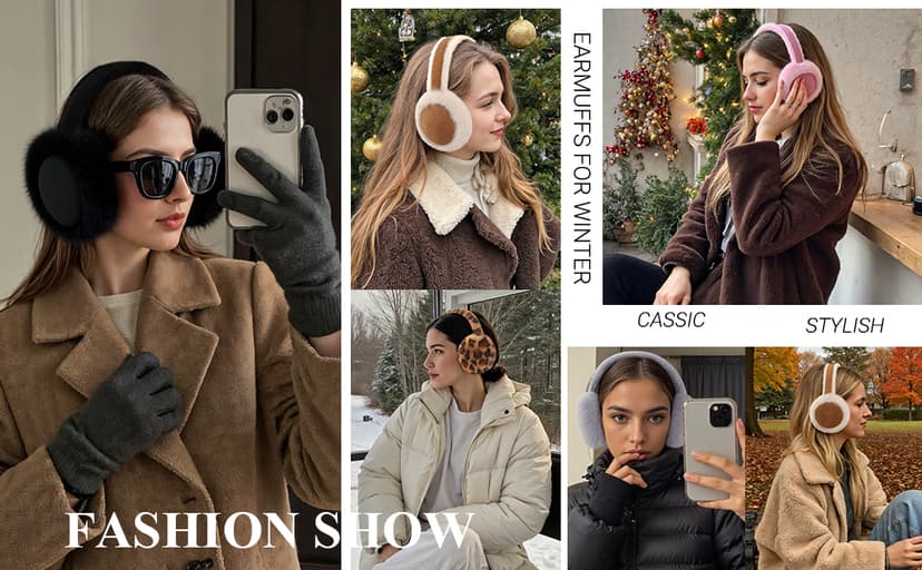 Clothirily EarMuffs for Women, Faux Fur Warm Ear Muffs for Winter, Foldable Winter Ear Covers, Fuzzy Ear Warmers for Women