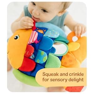 Melissa & Doug K’s Kids, Flip Fish Stuffed Animal, Soft Baby Book, Multi-Textured Squeaking & Crinkling Infant Sensory Toys for Babies with Baby Mirror, Tummy Time Toys for Infants Ages 0–9 Months