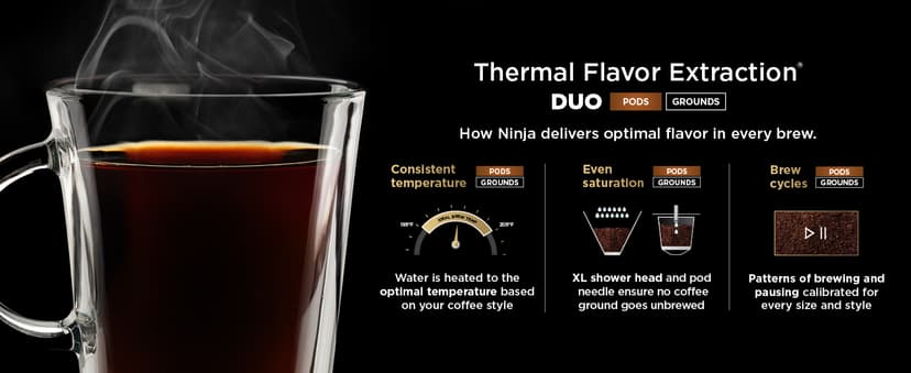 Ninja Pod & Grounds Specialty Single-Serve Coffee Maker, K-Cup Pod Compatible, Brews Grounds, Compact Design, Built-In Milk Frother, 56-oz. Reservoir, 6-oz. Cup to 24-oz. Mug Sizes, Stone, PB051ST