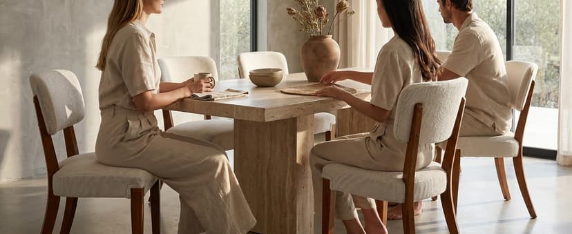 OVENTA Modern Armless Dining Chairs Set of 4, Mid-Century Contemporary Side Chairs with Solid Rubber Wood Legs, Beige Upholstered Fabric Accent Chairs for Dining Room, Kitchen, Living Room