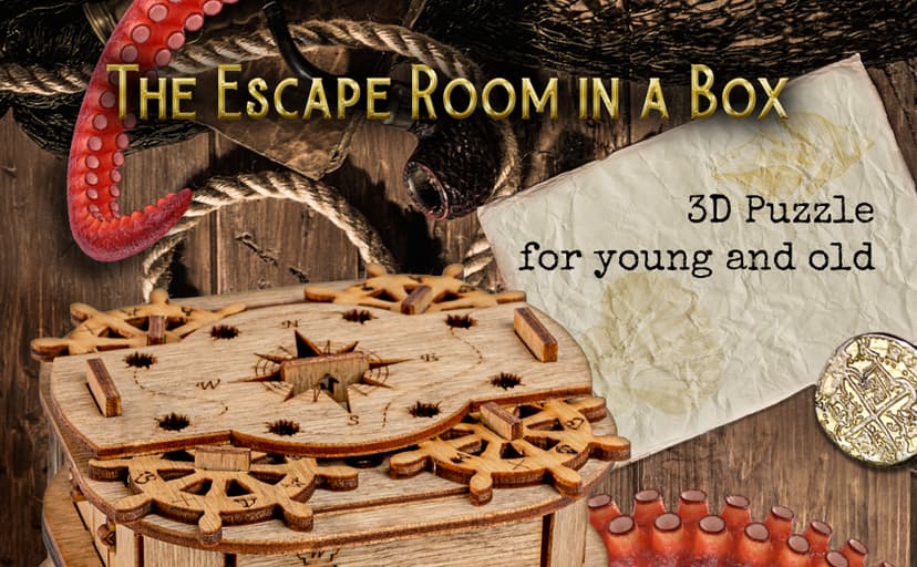 iDventure Cluebox - Davy Jones Locker - Escape Room Game - Puzzle Box - Gift Box - 3D Wooden Puzzle for Adults - Wooden Jigsaw - Brain Teaser - Birthday Gift Gadget for Men - Money Box