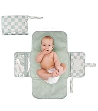 Tiny Twinkle Portable Diaper Changing Pad | Waterproof, Wipeable & Compact Baby Changing Pad for Travel | Smart Wipes Pocket & Organized Storage| Newborn Shower Gift (Sage Checkers) B0DDT2VW7T