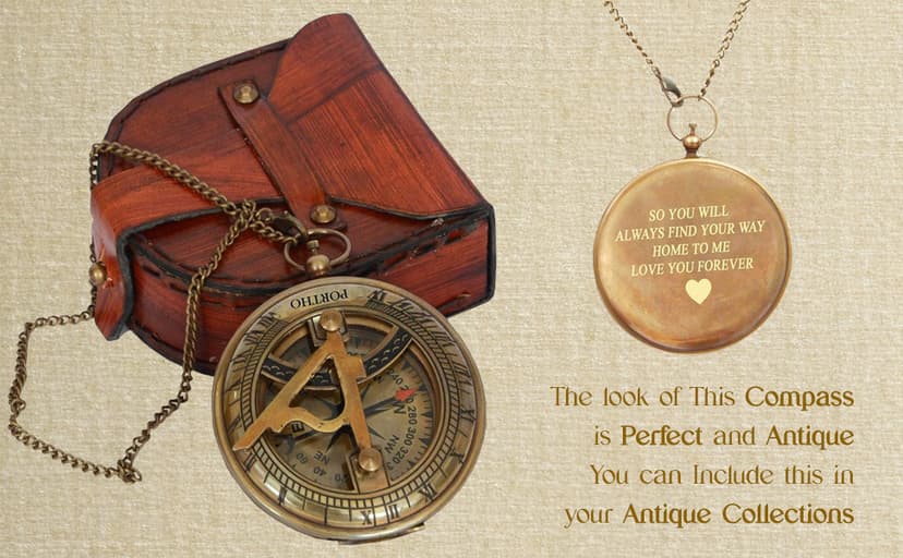 Love You Forever Engraved Sundial Compass with Leather Case – Inspirational Gift for Traveler, Adventurer, Groom, Baptism, Wedding or Him | Vintage Brass Navigation Compass