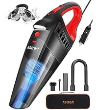 AstroAI 4-in-1 Car Vacuum Cleaner and Tire Inflator Portable with Accessories Air Compressor Digital Dual Values Display, 150 PSI Car Tires Air Pump with LED Light, 12V DC, 16.4FT Cord for Auto