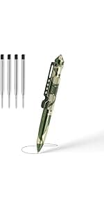 Origin-Joy 2 Pack Tungsten Steel Military Tactical Pen Set, Multifunctional EDC Self Defense Pen With 8 Ballpoint Refills (Black & Gray)