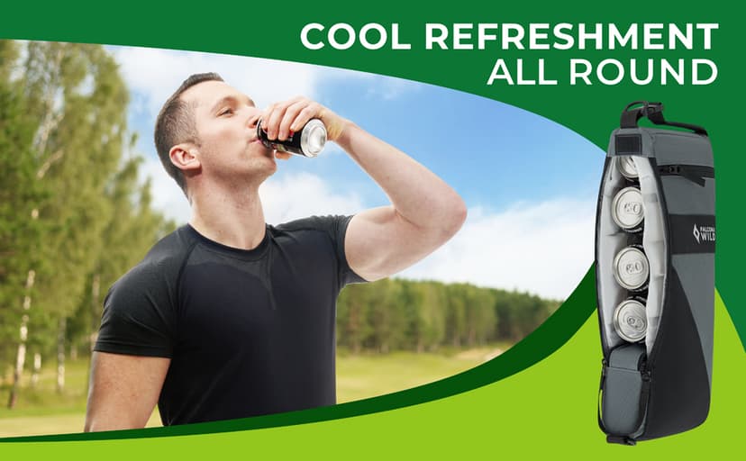 Golf Cooler Bag Plus 2 Ice Packs - Keeps Drinks Cold for Hours - Holds 6 Cans - Fits Discreetly in Golf Bags - Insulated Beer Sleeve and Cooler Accessories