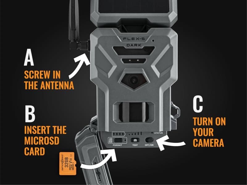 SPYPOINT Flex-S-Dark Ultimate Pack with SD Card + LIT-22 - Solar Cellular Trail Camera – Built-in Solar Panel, 40MP Photos, 1080p Videos + Sound, No-Glow Game Camera, Night Vision, Trail Cam