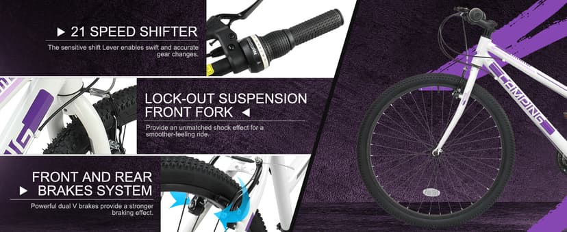 Ktaxon 20/24/26 Inch Mountain Bike, 7/21-Speed Adult Bicycle with Sturdy Steel Frame, Front Suspension, Excellent Twist Shifting, Easy to Assemble and Stylish Cool Look for Men Women