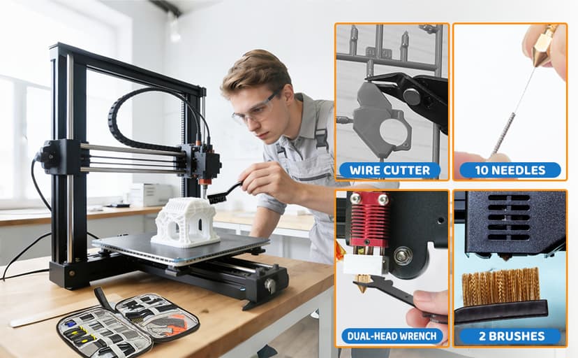 50Pcs 3D Printer Tool Kit & Accessories for All FDM/SLA Printers, Includes Nozzle Cleaning Kit, Scraper, Deburring Tool, Files, Brushes - Complete Starter Kit with Case