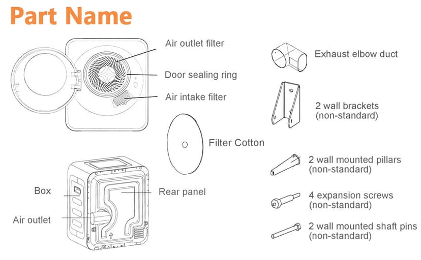 DOGHLY 120V Portable Electric Clothes Dryer, 800W Compact Laundry Dryer, Easy Control, 1.6 Cu.Ft Front Load Stainless Steel Electric Dryers Machine with Simple Control Knob for Apartment, RV, Dorm