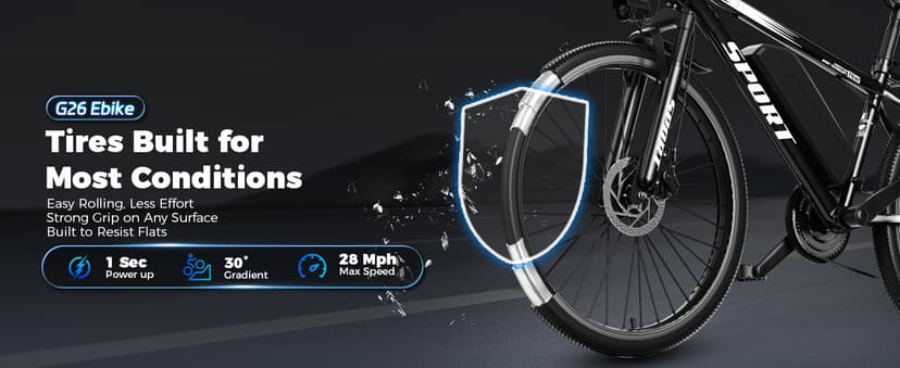 Electric Bike for Adults, 1500W Peak Mountain Ebike with 25 MPH, 65 Miles Range, 7 Speeds, 48V 10Ah Removable Battery 26" Ebike for Commute