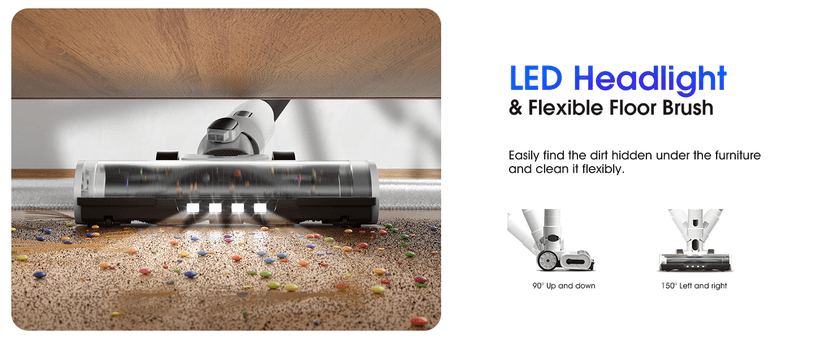 Klarpul Cordless Vacuum Cleaner, 2 Batteries 140 Mins Runtime 600W 50Kpa Stick Vacuum Cordless, Self-Standing Vacuum Cleaners for Home with 2.5H Fast Charging, for Floor/Carpet/Pet Hair, White