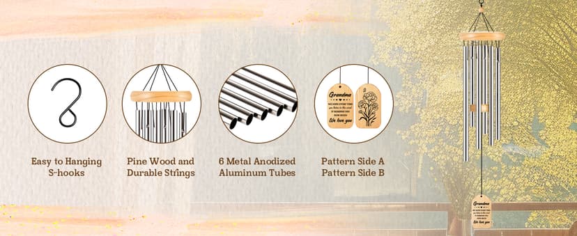 Gifts for Grandma, Grandma Birthday Gifts, Grandma Wind Chimes, Best Christmas Mothers Day Thanksgiving Present for Grandmother, Nana, Granny, 25.5 inches, Silver