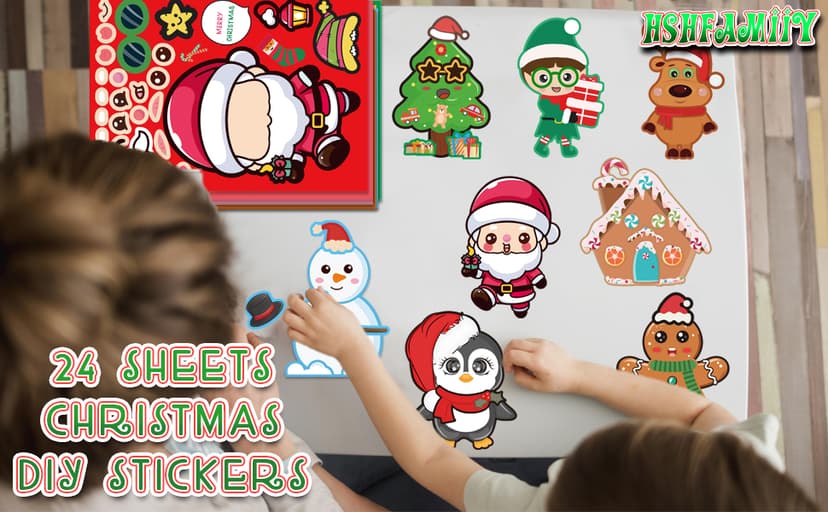 Kids Xmas Decorations Gifts Games Party Favors Supplies 24 Sheets,Stocking Stuffers,Christmas Stockings,Christmas Gift Bags Stocking Stuffers for Kids,Christmas Stickers,DIY Christmas Crafts for Kids B0F8H5X4L8