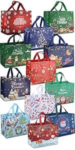 PARSUP Multifunctional Non-Woven Christmas Bags for Gifts Wrapping Shopping - Treat Bags with Handles, Xmas Party Supplies