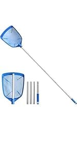 Poolvio Swimming Pool Leaf Skimmer Net, with 5 Sections Telescopic Aluminum Pole & Nylon Medium Fine Mesh Pool Net, Pool Cleaning Tool for Removing Leaves & Debris