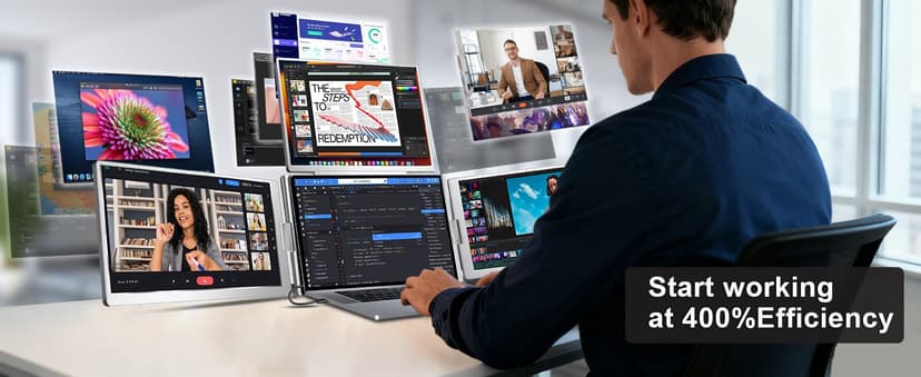 16" Laptop Screen Extender Monitor Portable, Quad Monitor, Just 1 Cable for 3 Screens, FHD 1200P IPS Laptop Extender Compatible with Wins/Mac for 13.6" - 18.5" Laptops