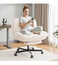 DurayLoly Big and Tall Office Chair with Adjustable Arms and Back, Ergonomic Office Chair with Footrest and Comfortable Fabric for Home Office, Bedroom,White