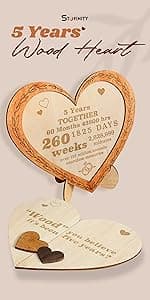 5 Year Anniversary Wooden Gifts for Him Her - 5th Anniversary Traditional Gifts for Wife Husband, 5 Year Marriage Gift for Couple, Fifth Wedding Present for Men