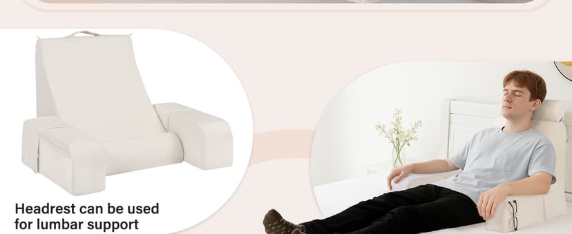 ENITYA 19" Back Pillow for Bed Sitting up, Big Pockets and Washable Removable Cover, Reading Chair for Watching TV/Reading/Gaming/Resting in Bed, Couch or Floor, Medium(Ivory)