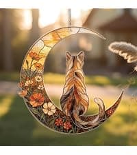 Wavy acrylic suncatcher featuring winged cat moon artwork, designed as a window hanging ornament for home décor and spaces Cat Suncatcher, Pet Memorial Gifts, Window Hanging Ornament 3 (6 Inches) B0HFW19G7L