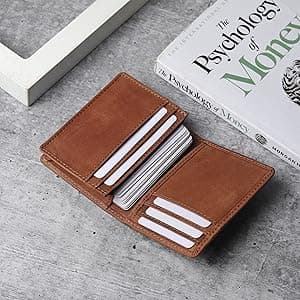 FOXHACKLE Leather Credit Card Holder For Men and Women,Small RFID Blocking Bifold Wallet (Hunter Tan)