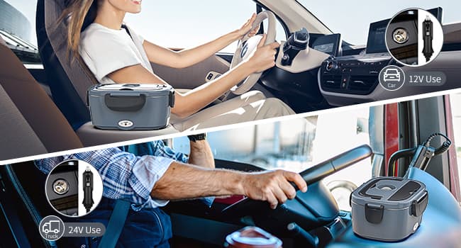 Vingud Electric Lunch Box for Adults, Heated Lunch Box Food Warmer, 80W 1.5L Portable Heating Lunchbox for Men/Work/Car/Truck, 12V 24V 110V Lonchera Eléctrica Portátil Christmas White Elephant Gifts B0C6GMBCP1