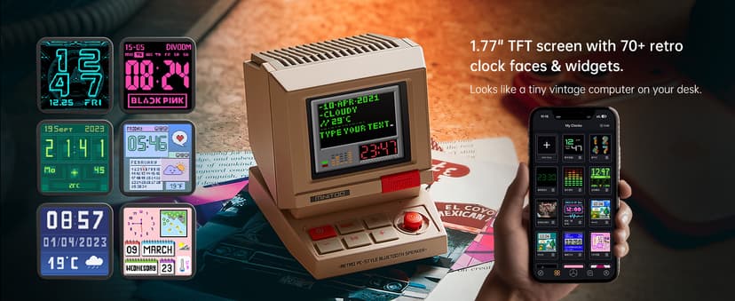 Bluetooth & USB Audio, Alarm/White Noise Clock, Desk Setup Gifts for Gaming Divoom MiniToo Retro PC-Style Computer Speaker, Pixel Screen with DIY Faces B0FRF3XGQ4