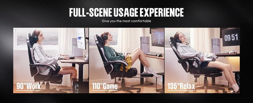 Dowinx Fabric Gaming Chair, Ergonomic Computer Chair with Footrest and Pocket Spring Cushion, Height Adjustable Video Gamer Chair with Lumbar Support for Adults, Black