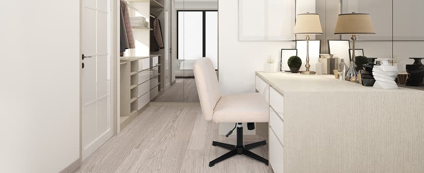 NEO CHAIR Criss Cross Chair No Wheels Armless Cross Legged Office Desk Wide Comfy Vanity Makeup Chair Adjustable Computer Task for Home Office Fabric (Beige)