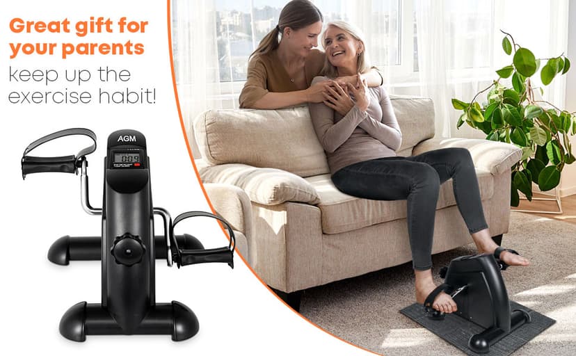 Mini Exercise Bike, AGM Under Desk Bike Pedal Exerciser Foot Cycle Arm & Leg Pedal Exerciser with LCD Screen Displays