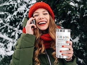 TEEZWONDER Thank You Gifts for Women - Chaos Coordinator 20 oz Stainless Steel Insulated Tumbler with Lid - Employee Appreciation Christmas Birthday Gifts for Women Coworkers Boss Teacher Nurse Friend