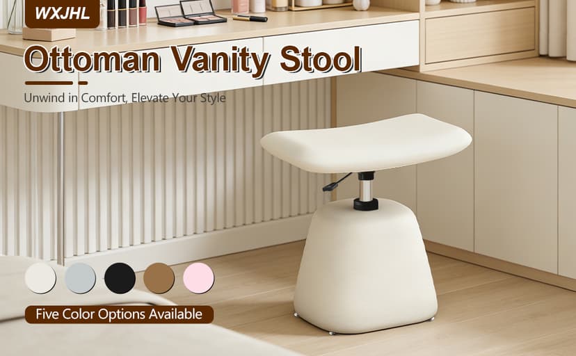 Modern Small Vanity Chair with Armless for Small Space, Entryway, Cute Swivel Makeup Chair with Adjustable Height, PU Leather Upholstered Home Office Desk Chair for Living Room, Bedroom, Vanity