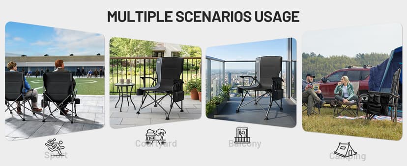 TIMBER RIDGE Oversized Folding Camping Chair High Back Heavy Duty for Adults Support up to 500lbs with Cup Holder, Side Pocket Cooler Bag