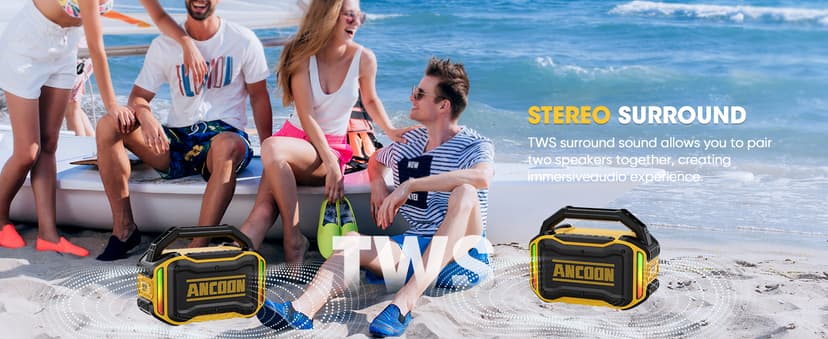 Speakers Bluetooth Wireless: 80W(Peak) Loud Speaker with Bass, 20H Playtime, IPX6 Waterproof, Large Jobsite Speakers for Work, Outdoor, Workshop, Garage, Portable Speaker with TWS (Black)