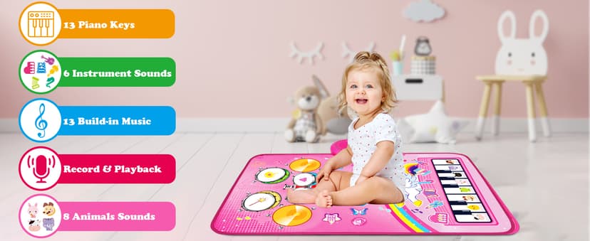 Toys for 1 Year Old Girl Gifts: Baby Musical Mat Toddler Toys Age 1-2 - 3 in 1 Piano Drum Animal Touch Unicorn Toys - Infant Music Toy 12-18 Months Babies Birthday Gifts for 1 2 3 Year Old Boys Girls