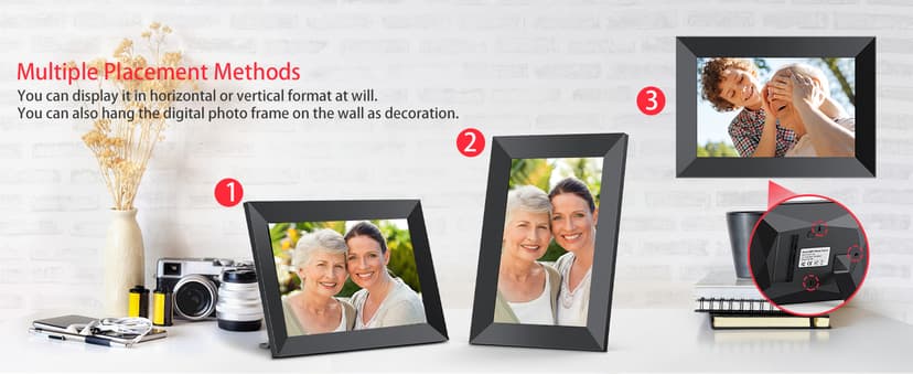 Frameo 10.1 Inch WiFi Digital Picture Frame with 1280 * 800P IPS Touch Screen HD Disply,Video Clips and Slide Show,Auto-Rotate, Wall Mountable,Send Photos Instantly from Anywhere with via Frameo APP