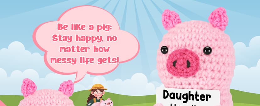 Funny Positive Pig Gifts for Daughter Birthday Christmas, Handmade Crochet Emotional Inspirational Pink Pig for Daughter Teens Adult, Daughter Gifts for Birthday Graduation Christmas Cute Decor