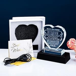 YWHL Romantic Girlfriend Gifts from Boyfriend, To My Girlfriend Crystal Heart Shaped Keepsake with Colorful Light Base, Girlfriend Birthday Gift, Gifts for Girlfriend on Anniversary Valentine